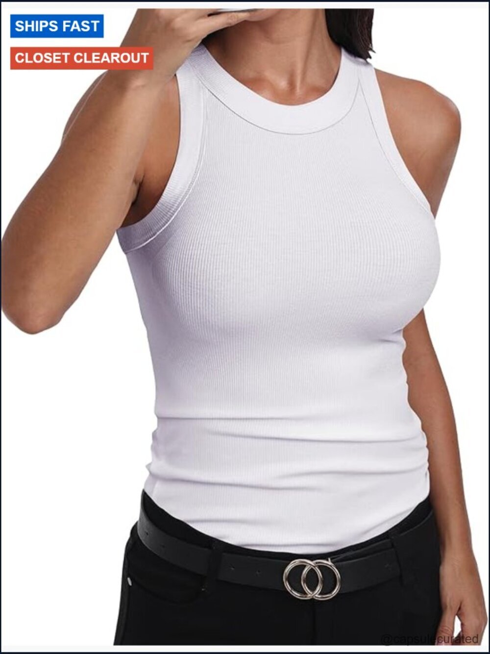 Sleeveless Racerback High Neck Fitted Ribbed Tank Top